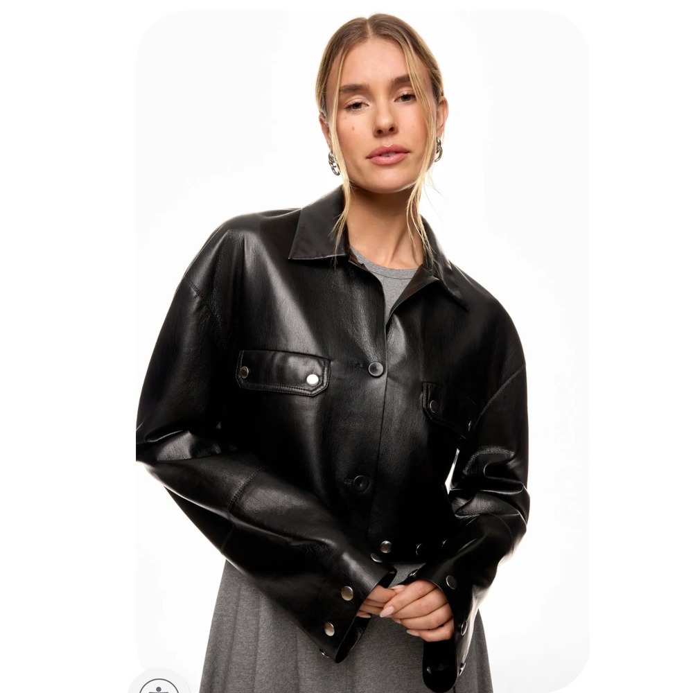 Nanushka Kassie Jacket Cropped Vegan Leather Black Studded Womens Sz M